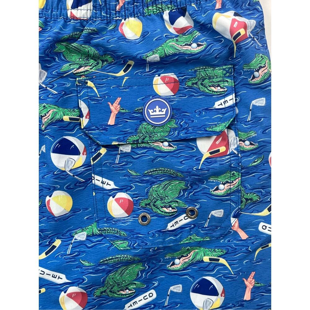 Peter Millar Crown Blue Alligator Golf Beach Print Swim 7” Trunks Mens Large - Picture 8 of 12